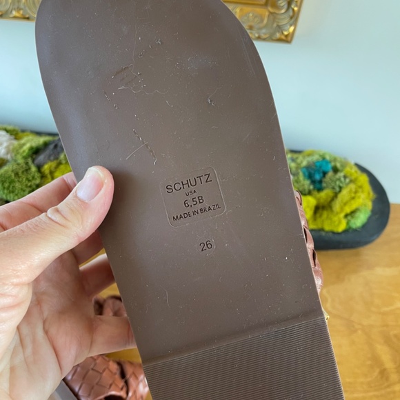 new SCHUTZ Kareena Brown Woven Leather Knot Sandals Ankle Strap Flat 6.5 - Picture 8 of 9